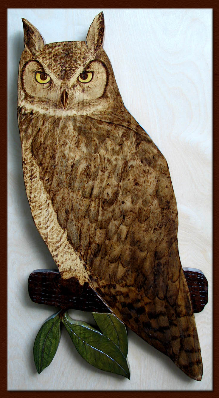 Bubo virginianus tanja sova pyrography